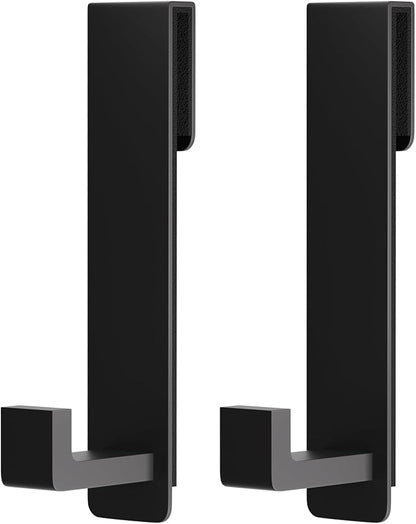 PMMASTO Shower Door Hooks, (7.5 Inch) Extended Towel Hooks for Bathroom Frameless Glass Shower Door, Stainless Steel Heavy Duty Hooks for Hanger Robe,Towel (Black ''L'' Shape 2 Pack)