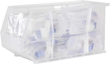 Akro-Mils 30265 AkroBins Plastic Storage Bins, Space-Saving Stackable Bins for Garage, Pantry, Craft Organization, 18-" x 8.25-" x 9-", Clear, 6-Pack