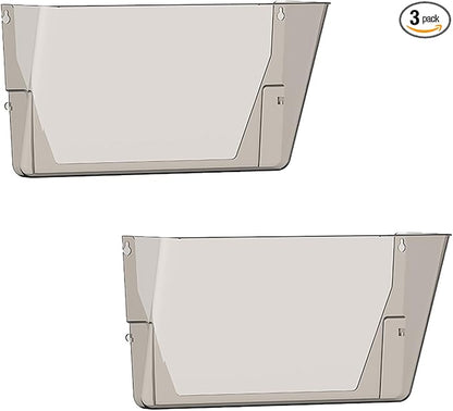 Clear Acrylic Single Pocket, Plastic Hanging Wall Mount File Holder for Office Home (Gray, 2 Pack)