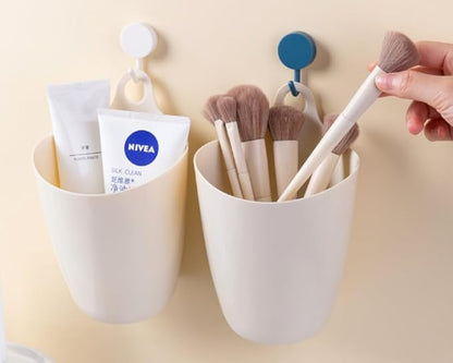 3 Pack Wall Toothbrush Holder for Bathroom Shower Organizer Hanging Cup Holder for Tooth Brush,Electric Toothbrush,Toothpaste,Razor,Makeup Brush,Pen,Adhesive Bucket Wall Organizer