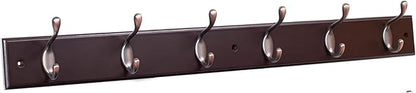 BIRDROCK HOME Oval Hook Coat and Hat Rack | 6 Hooks| Wall Mount | Brown Finish | Bronze Hooks