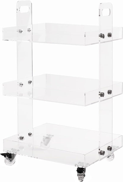 3-Tier Acrylic Utility Rolling Cart, Utility Rolling Cart Storage Cart with Wheels for Home Bar, Kitchen, Living Room, 16.4" L x 13.4'' W x 27.6'' H