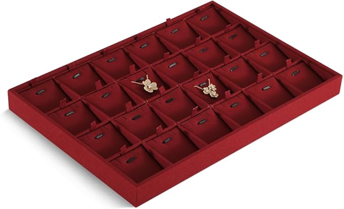 Dansmiy Linen Stackable Necklace Storage Tray, 24 Grid Pendant Display Tray, Jewellery Shop Counter Showcase Table Top Organizers, Makeup Table Drawer Insert Jewelry Tray