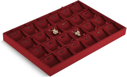 Dansmiy Linen Stackable Necklace Storage Tray, 24 Grid Pendant Display Tray, Jewellery Shop Counter Showcase Table Top Organizers, Makeup Table Drawer Insert Jewelry Tray
