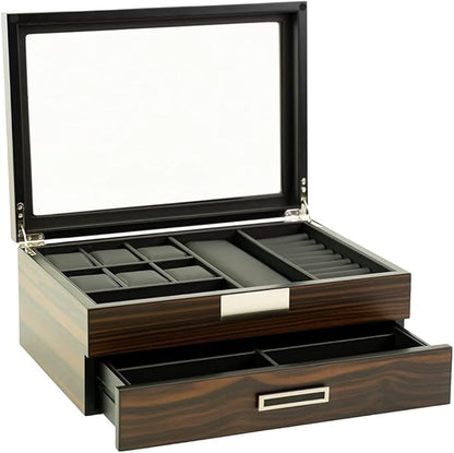Decorebay Executive Unisex Black Wood Valet sunglasses and Jewelry Box Storage (SuperStar 2)