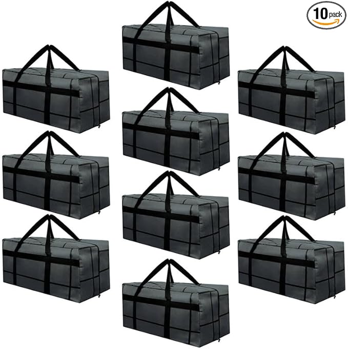 10Pack Extra Large Heavy Duty Moving Bags with Zippers & Reinforced Handles Heavy-Duty Storage Totes – Moving Boxes for Clothes, College Supplies, and Moving – Waterproof & Foldable (Large)