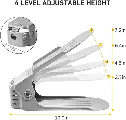 Shoe Slots Organizer 20 Pack - Shoe Stackers for a Pair of Shoes, Shoe Storage Shoe Space Savers 50%, 4 Levels Adjustable Thickening expandable Shoe Rack Holders Shoe Organizer for Closet, Grey