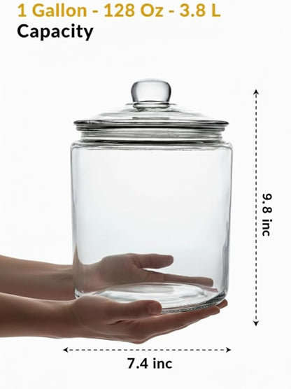 Glass Cookie Jar - 1 Gallon Wide Mouth Glass Jar With Lid - Extra Gasket - Large Food Storage Container, Candy Jar With Airtight Lid, Pet Food, Flour, Detergent Pods, Kitchen or Laundry Room