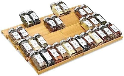 KitHero Spice Drawer Organzier,4 Tiers- 8Pcs Bamboo Spice Rack Tray Insert for Cabinet Drawer Countertop, Kitchen Seasoning Storage Drawer Organization,22" Wide x 15.8" Deep （Hold UP To 48 Jars