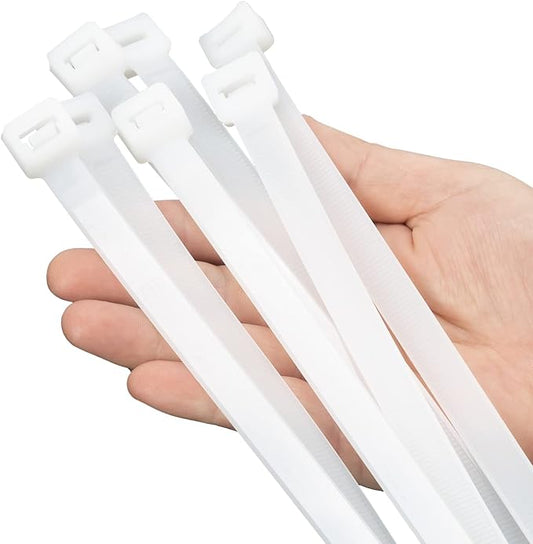 XINGO 16 inch White Zip Ties Heavy Duty 60 PCS, 250 LBS Ultra Strong Plastic Wire Ties, Large Cable Ties Extra Long Tie Wraps, Indoor and Outdoor UV Resistant