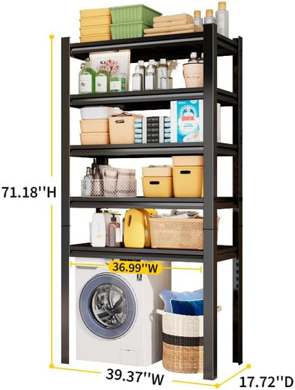 Over Washer and Dryer Shelves, 5 Tier Adjustable Metal Washing Machine Shelf, Sturdy and Spacious Laundry Room Organization and Storage Rack, 39.37''W*17.72''D*71.18''H, Black