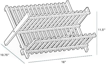 Bamboo Dish Drying Rack for Kitchen Counter, 2-Tier Collapsible Foldable Dish Drainer, Space-Saving Wooden Organizer for Dishes, Plates, Cups, Housewarming Gift