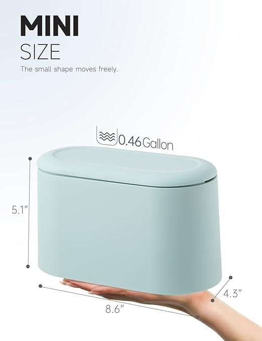 Mini Trash Can with Lid Removable Small Garbage Can, Tiny Plastic Trash Bin, Pop Up Countertop Wastebasket, Counter Garbage Lint Bin (Light Blue)