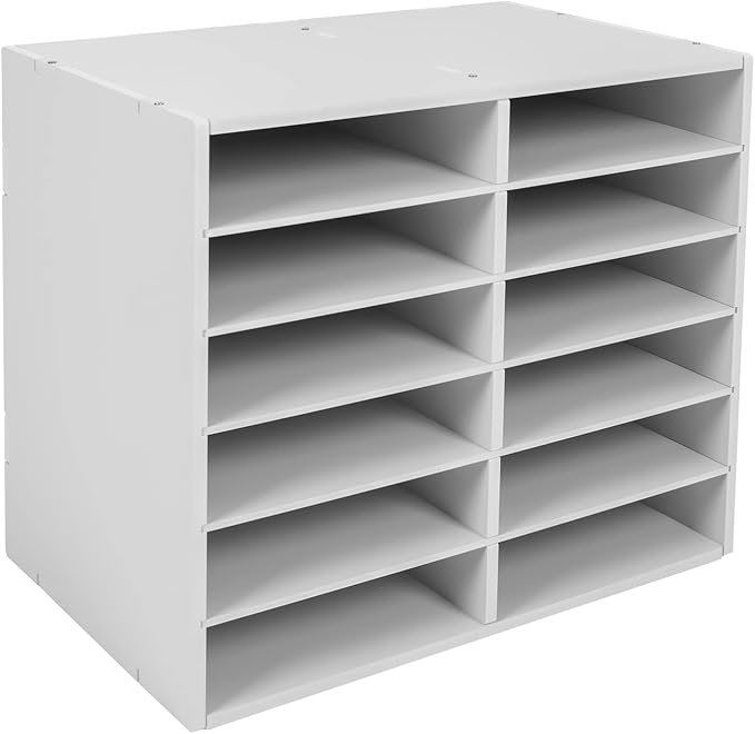 Gdrasuya10 12 Compartments Literature Organizer Adjustable File Sorter Organizer Desktop Document Storage Shelves Classroom Mailbox Office Paper Storage Holder Literature Sorter Cabinet