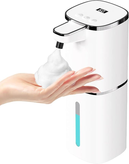 OHIFAST Automatic Foaming Soap Dispenser Touchless, USB Rechargeable Smart Hand Soap Dispenser, 9-Level Adjustable, Physical Button Operation, 13.5oz/400mL Wall Mounted for Bathroom Kitchen Dish Soap