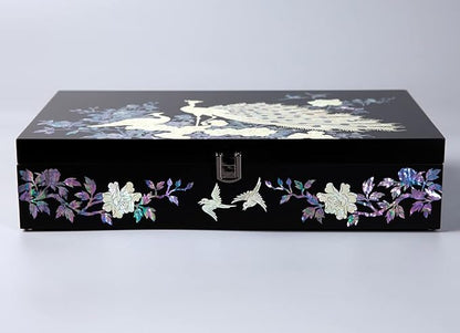 Antique Alive Mother of Pearl Wood Sunglasses Box Eyeglasses Valet Display Storage Case for Glasses Jewelry Trinkets Accessory Organizer (Peacock Black)