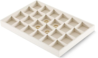 Dansmiy Linen 24 Grid Stackable Rings Earrings Display Tray, Brooch Ear Stud Cufflinks StorageTray, Jeweler Shop Counter Showcase Table Top Organizers, Makeup Table Drawer Insert Jewelry Tray