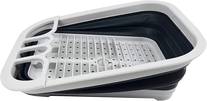SAMMART 7.3L (1.9 Gallon) Collapsible Plastic Dish Drainer with Drainer Board - Foldable Drying Rack Set - Portable Dinnerware Organizer - Space Saving (Grey/Slate Grey)