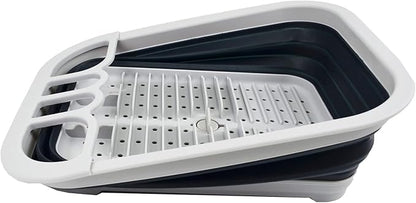 SAMMART 7.3L (1.9 Gallon) Collapsible Plastic Dish Drainer with Drainer Board - Foldable Drying Rack Set - Portable Dinnerware Organizer - Space Saving (Grey/Slate Grey)