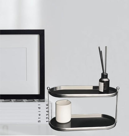 MUSEOWN 2 Tier Metal Frame Perfume Organizer in black - morden, stylish, minimalist tiered tray for Watch, Jewelry, Brooch Skincare, - Elegant Countertop Display Shelf for Dresser, Vanity, Bathroom