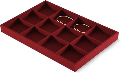 Dansmiy Linen 12 Grid Stackable Bangle Storage Tray, Bracelet Watch Display Tray, Jewelry Shop Counter Showcase Table Top Organizers, Makeup Table Drawer Insert Jewelry Tray