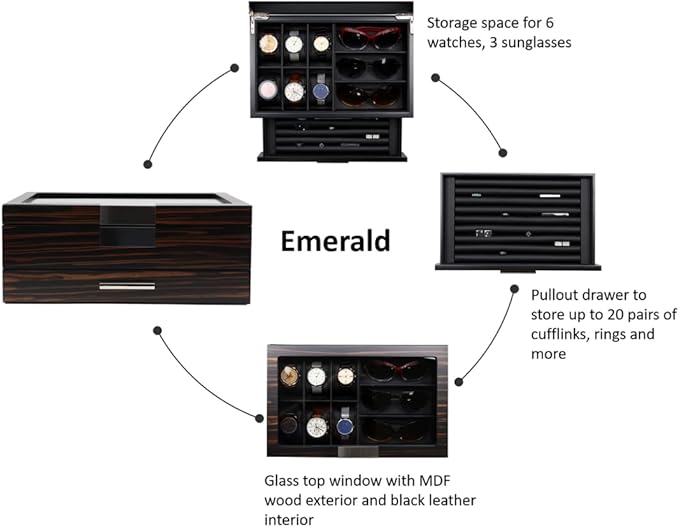 Decorebay Luxury Watch, Sunglasses and Jeweler Display Case and Organizer (Emerald Love)