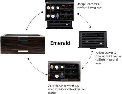 Decorebay Luxury Watch, Sunglasses and Jeweler Display Case and Organizer (Emerald Love)