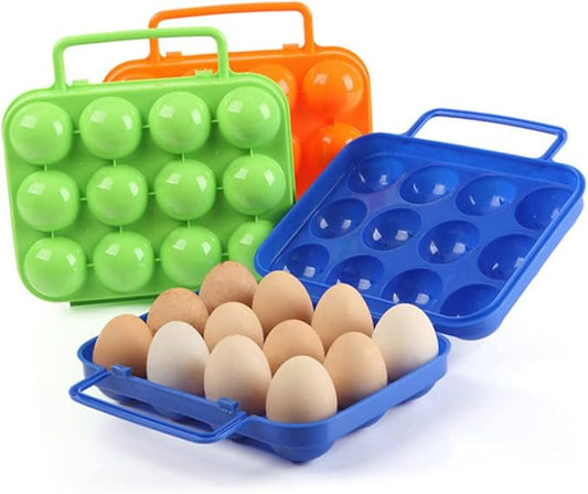 GLEAVI Portable Egg Holder for Camping and Travel 12-Egg Carrier with Folding Handle Compact Plastic Protector for Picnic and Refrigerator Storage 7.87 X 7.68 X 1.69 Inches