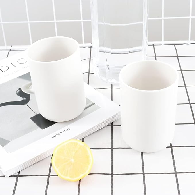 wongwongcat Bathroom Tumblers 2Pcs, Mouthwash Cup, Toothbrush Holders, Drink Mug, Pen Holder, Unbreakable Dishwasher Safe, 10fl.oz(300ml)/Pcs (White & White)