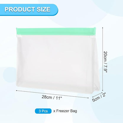 PATIKIL 11"x2"x7.9" Reusable Freezer Bag, 3 Pcs Leakproof Zip Food Storage Stand Up Bags Fridge Snack Vegetable Fruit Ice Container for Long-Lasting Freshness, Green
