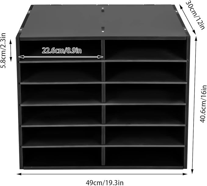 Literature Organizer Sorter,Desktop File Sorter Mail Center Magazine Paper Storage PVC Board File Holder Mailbox Student Classroom Keepers for Home&Office (Black, 12 Slots)
