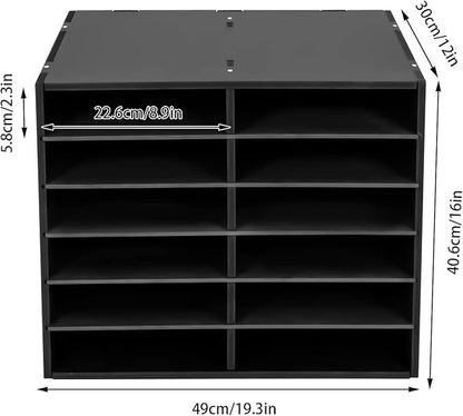 Literature Organizer Sorter,Desktop File Sorter Mail Center Magazine Paper Storage PVC Board File Holder Mailbox Student Classroom Keepers for Home&Office (Black, 12 Slots)