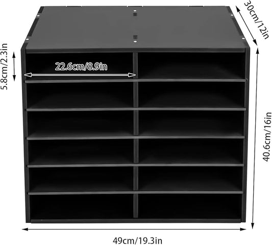 Literature Organizer Sorter,Desktop File Sorter Mail Center Magazine Paper Storage PVC Board File Holder Mailbox Student Classroom Keepers for Home&Office (Black, 12 Slots)