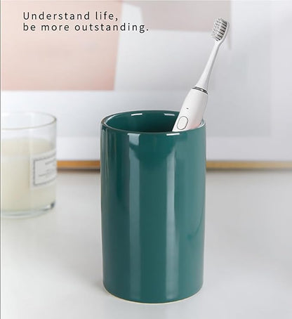 AHUDKKY Green Ceramic Toothbrush Holders, Electric Toothbrush Holder for Toothbrushes and Toothpaste,Tumbler Cups Reusable Toothbrush Mouthwash Cup(300ml)