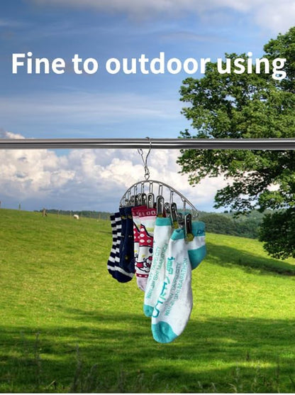 Quick Release Arc Stainless Steel Laundry Drying Rack with 8 Clips,Swivel Hook Wind-Proof Clothes Hanger Rack for Sock, Bras, Underwear, Laundry Accessories
