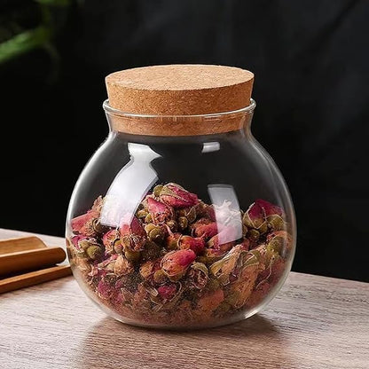 Set of 4 round glass jars with cork lid – 17oz wedding candy jar kitchen jar, perfect for tea, biscuits, cereals, flour, beans, spices, coffee beans etc (4PCS)