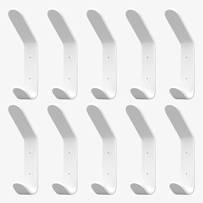 Homeforia Wall Coat Hook Rack - Set of 10 - White Metal Hooks for Hanging Coats - Hat Hooks - Hat Hangers for Wall