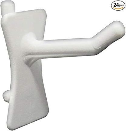 PegPro® 1" Hooks Kit for Standard “Wood Fiber” pegboard – Durable Plastic Pegboard Hooks - for Garage, Kitchen, Craft Room, and More (1" Hook - 24 Pack, White)