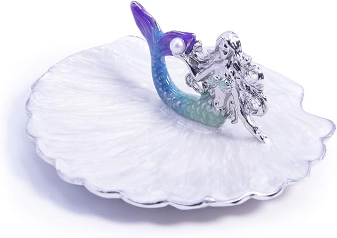 LARAINE Jewelry Tray Ring Display Holder Mermaid Trinket Dish Home Decorative Plate For Earrings Necklace Bracelet Organizer Display (Blue&Purple)