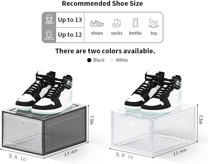 OMOPIN 12 PACK Large Shoe Storage Boxes, Shoe Boxes Clear Plastic Stackable, Shoe Organizer for Size 12 (Clear 12 Pack)