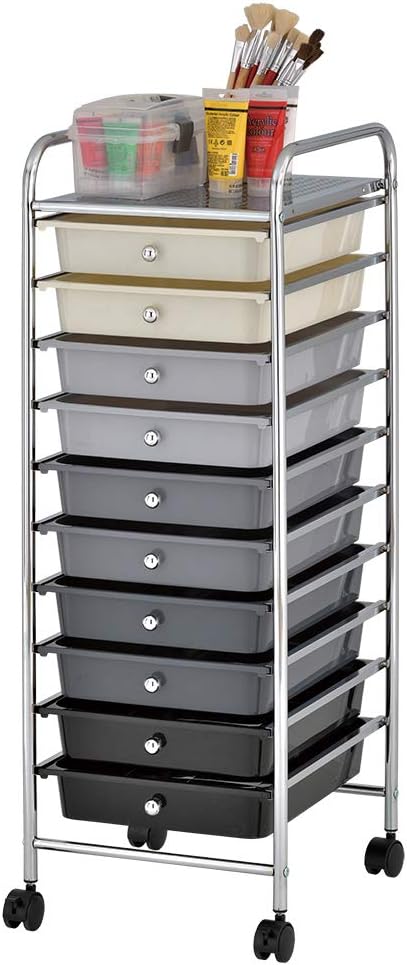 ECR4Kids 10-Drawer Value Mobile Oraganizer, Storage Cart, Grey Ombre