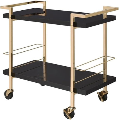 Pemberly Row Modern Serving Cart in Black Metal and Gold Frame