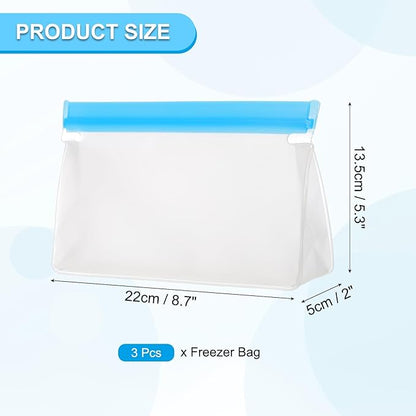 PATIKIL 8.7"x2"x5.3" Reusable Freezer Bag, 3 Pcs Leakproof Zip Food Storage Stand Up Bags Fridge Snack Vegetable Fruit Ice Container for Long-Lasting Freshness, Blue