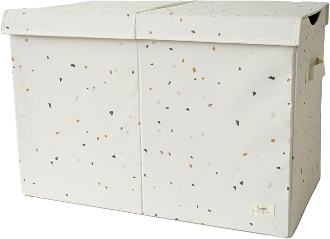3 Sprouts Recycled Fabric Toy Chest Storage Box - Extra Large Toy Storage Box, Sturdy Toy Bins - Kids Organizer for Bedroom - Toybox Basket with Lid for Kids, Toddlers, Boys, Girls - Terrazzo Cream