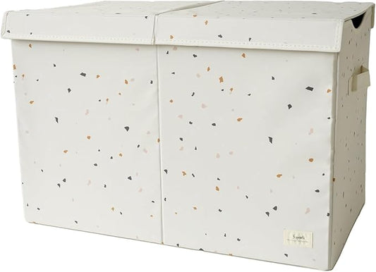 3 Sprouts Recycled Fabric Toy Chest Storage Box - Extra Large Toy Storage Box, Sturdy Toy Bins - Kids Organizer for Bedroom - Toybox Basket with Lid for Kids, Toddlers, Boys, Girls - Terrazzo Cream