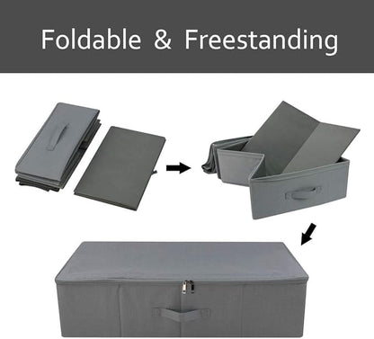 iwill CREATE PRO Folding Washable Dustproof Under bed Storage Bins with Lids, Underbed Storage Containers for Closet, Wardrobe Clothes, Blanket, Duvets, Sweaters Organizer, Dark Gray, Pack of 3
