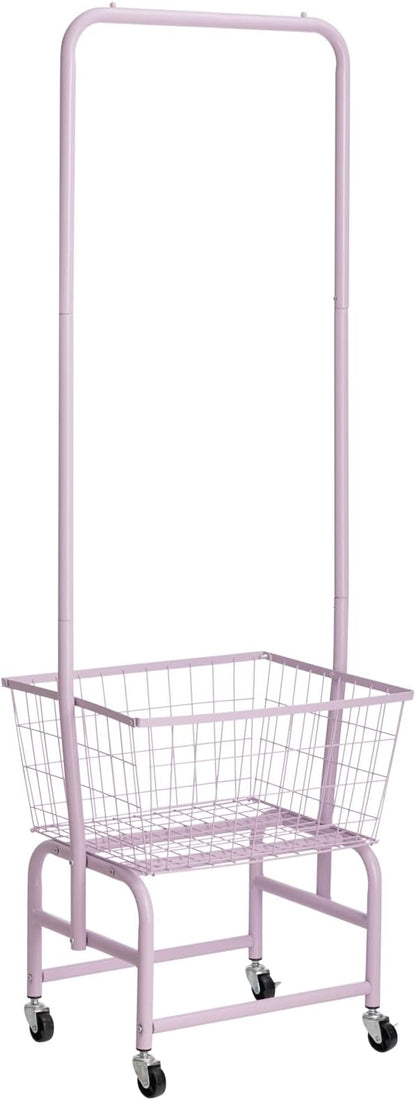 ALIMORDEN Laundry Cart with Clothes Rack, Rolling Laundry Butler with Wire Storage Rack，Purple