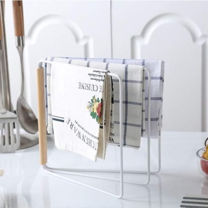 Home Kitchen Countertop Dishcloth Drying Rack, 3 Arms Folding Dishcloth Holder, Hand Towel Stand Rack, White Dishcloth Storage Rack Size 10.83 x 0.98 x 9.84 Inch (White Folding Rag Rack)