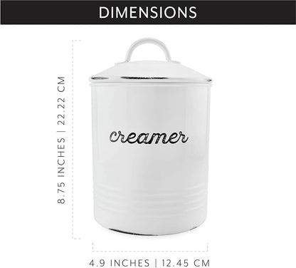 AuldHome Design Enamelware White Creamer Canister; Rustic Distressed Style Coffee Accessory Storage for Kitchen
