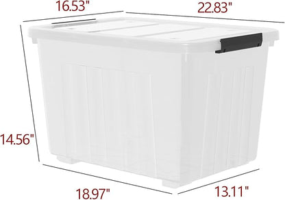 Qqbine 70 Quart Large Clear Storage Bins, Plastic Storage Box with Lids and Wheels, 4 Packs